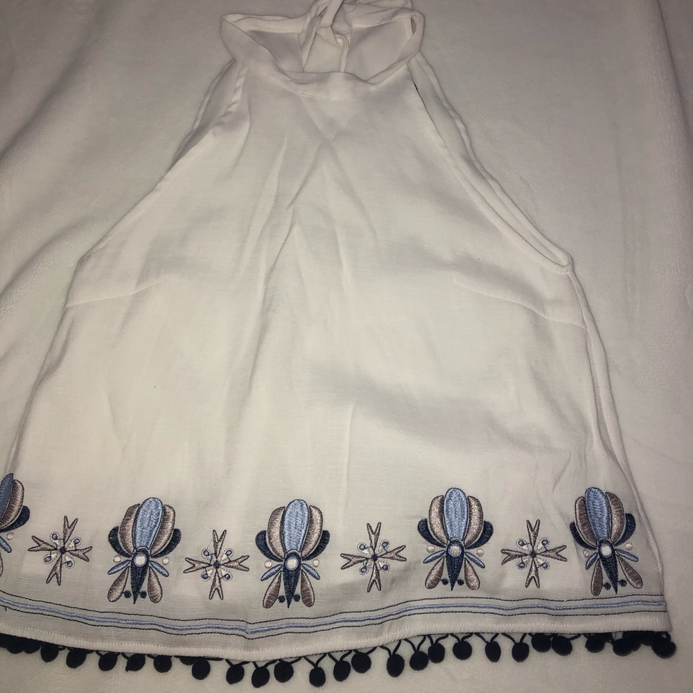 halter tank top with edge detailing
